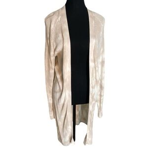 DEX Tie Dye Long Knit Open-Front Cardigan Sweater Cream Tan Size XS